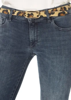 'Midori' Thin Leopard Print Belt With Gold Buckle